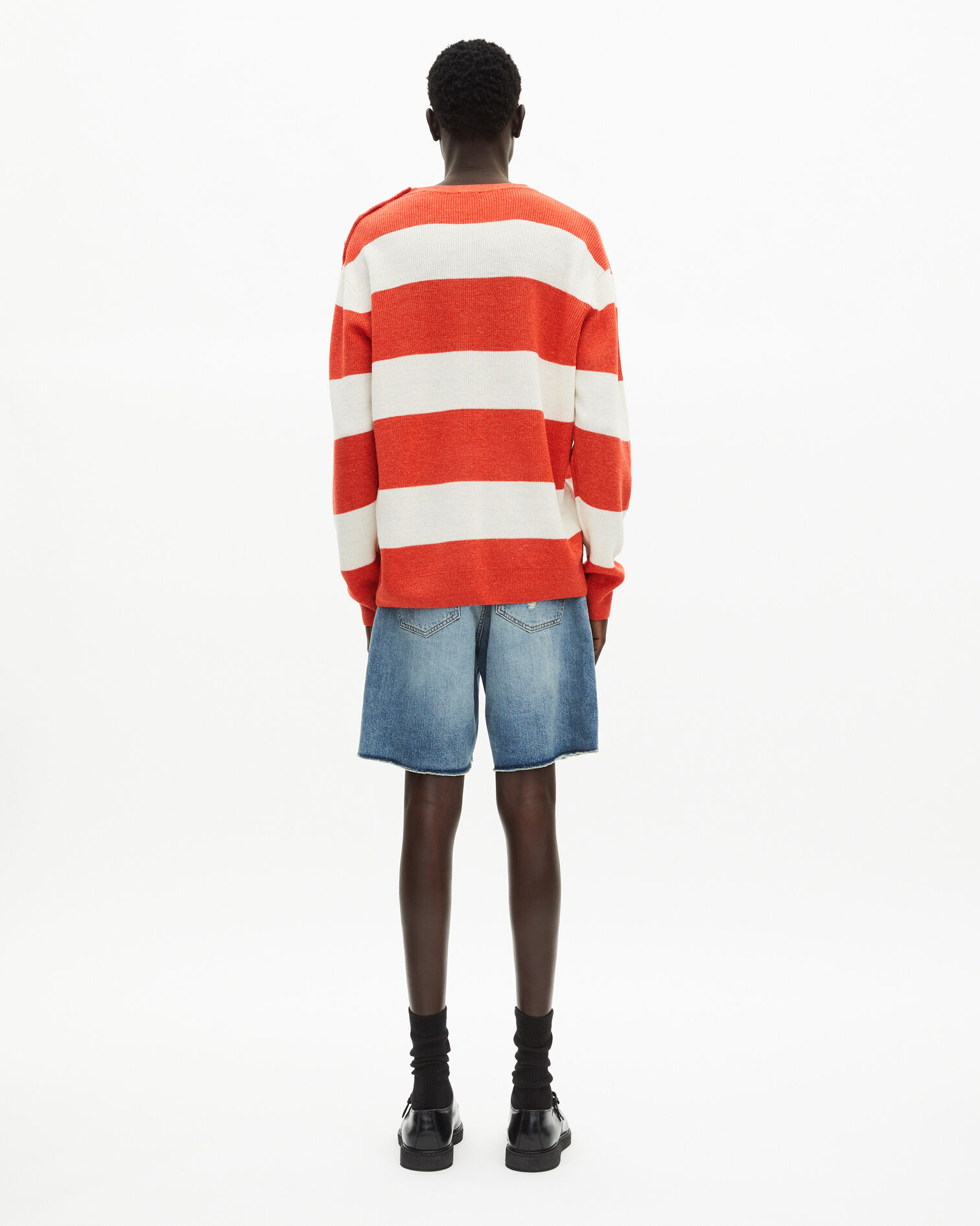 Orange gestreifter Pullover aus Wolle und Leinen, ORANGE ECRU, hi-res image number null