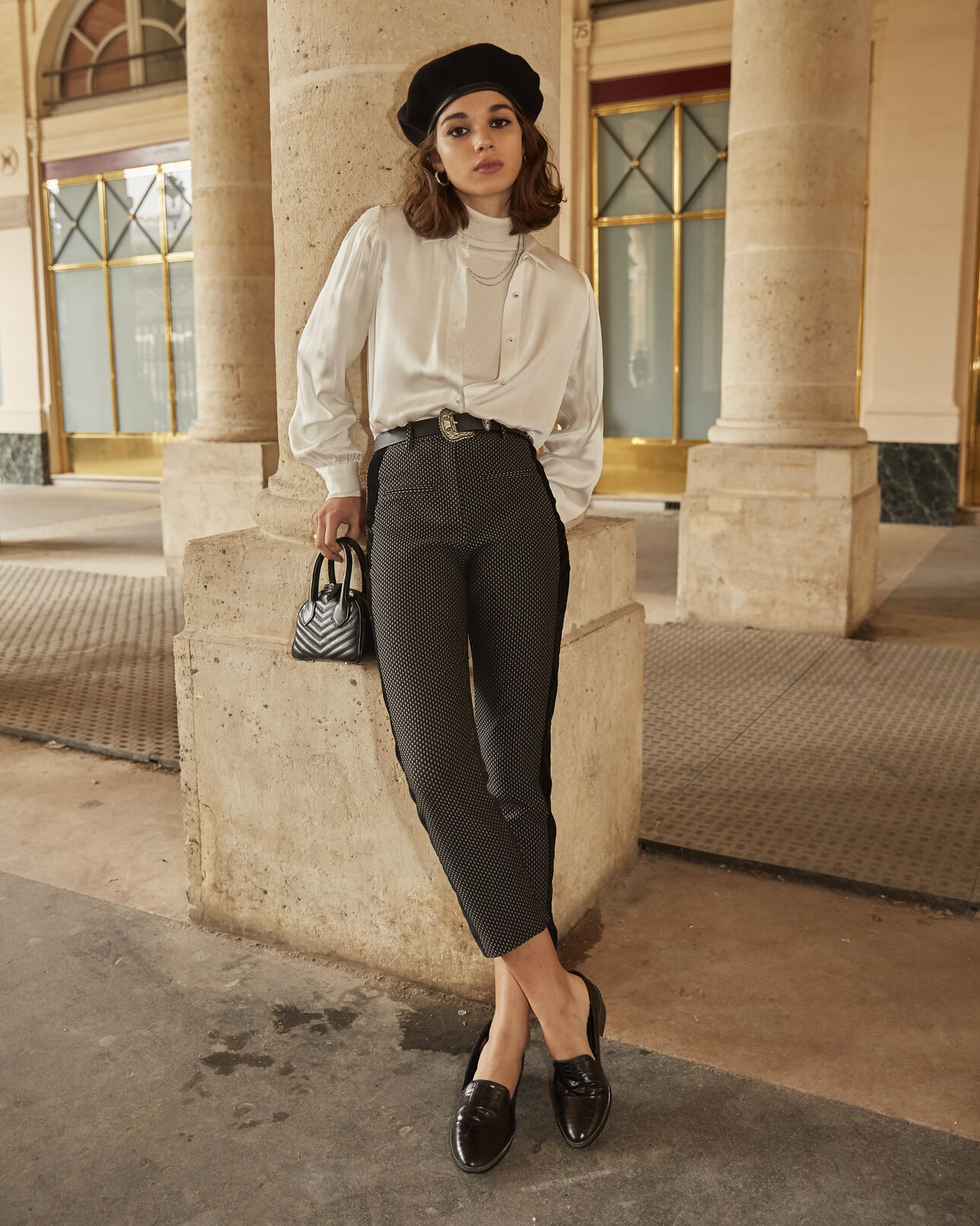 The Kooples FEMME BLACK-ECRU pantalon fluide imprimé graphique