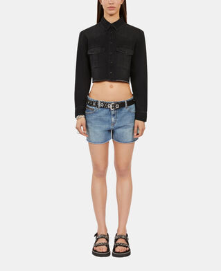 The Kooples FEMME BLACK WASHED chemise courte en denim gris