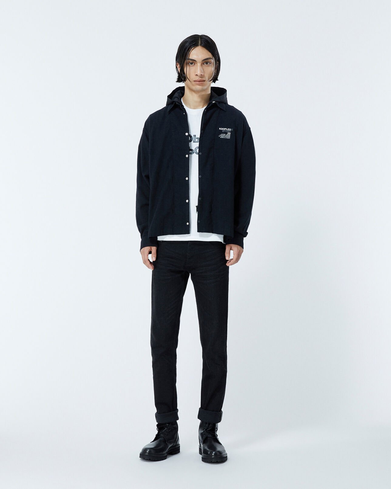 The Kooples MEN BLACK buttoned hooded black cotton shirt