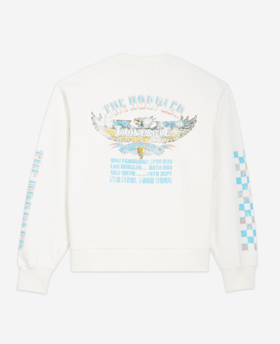 ecru screen printed check motif sweatshirt