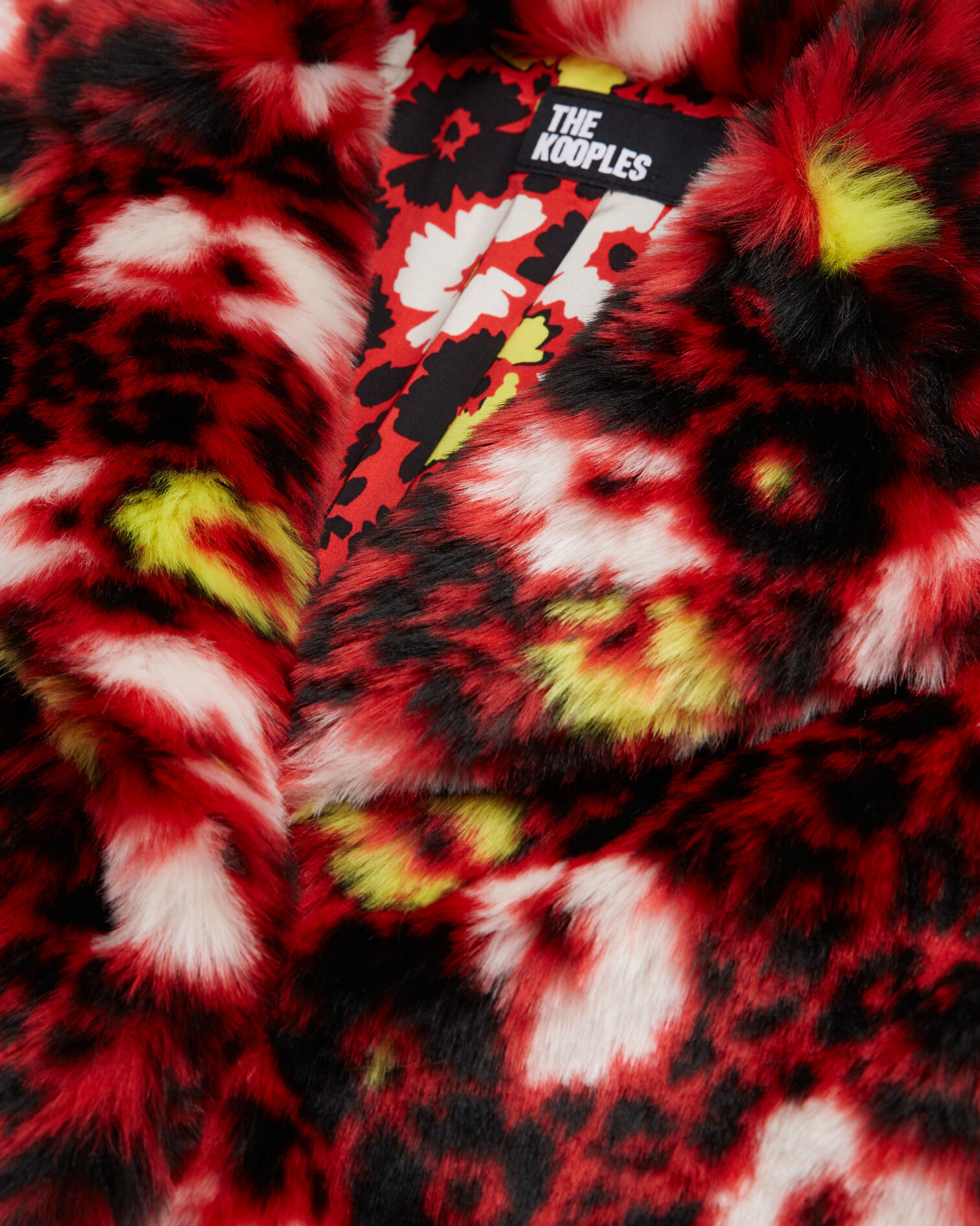 Floral print faux fur coat, DARK RED, hi-res image number null