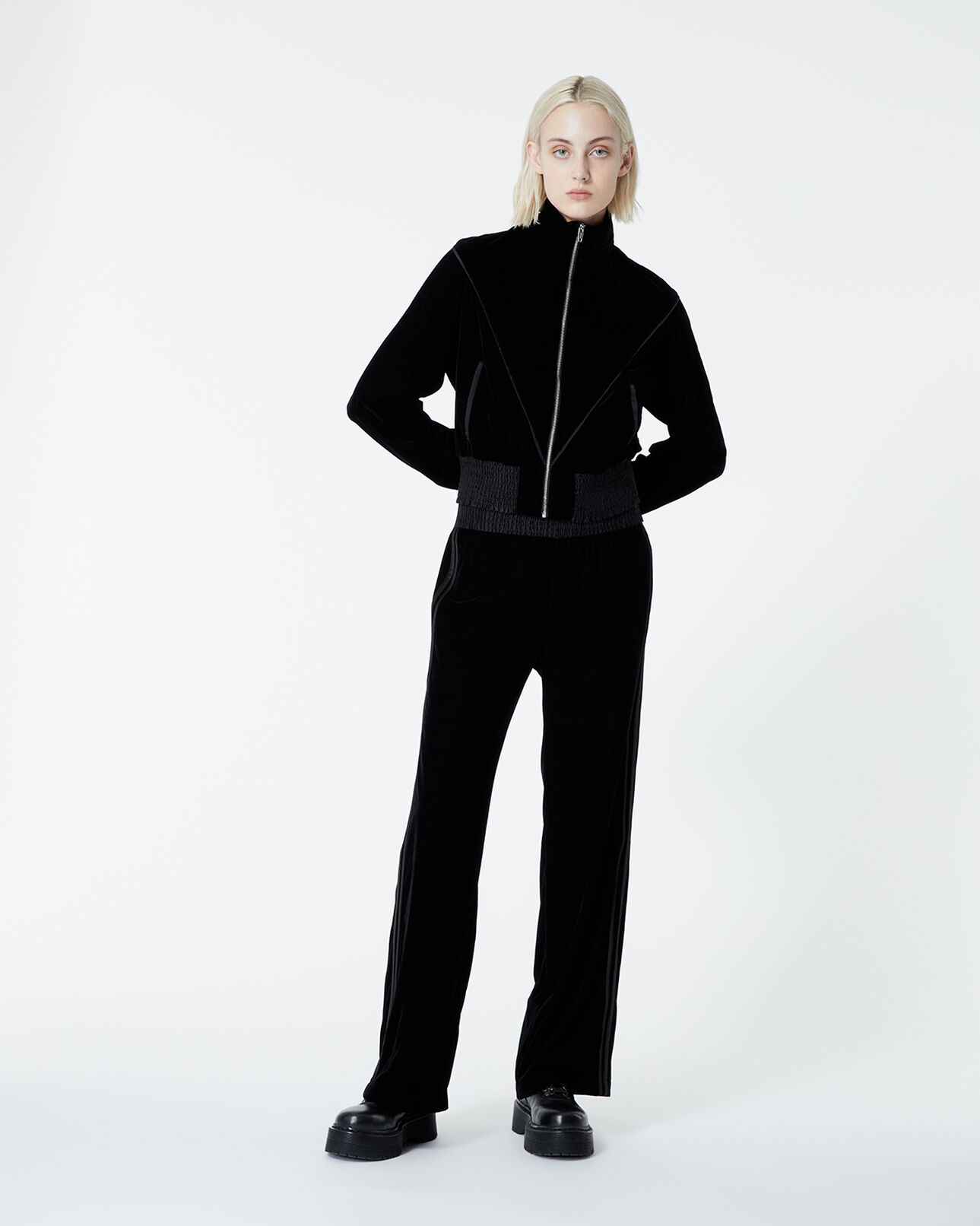 The Kooples FEMME BLACK veste velours noir à détail zippé