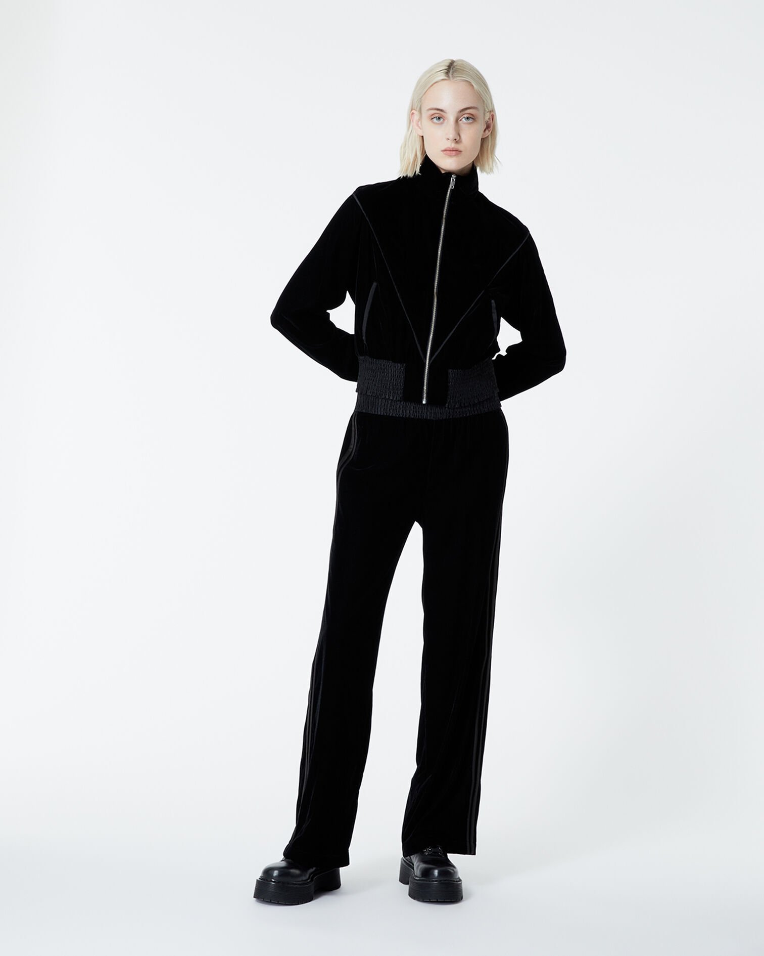 Black velvet jacket with zipper, BLACK, hi-res image number null