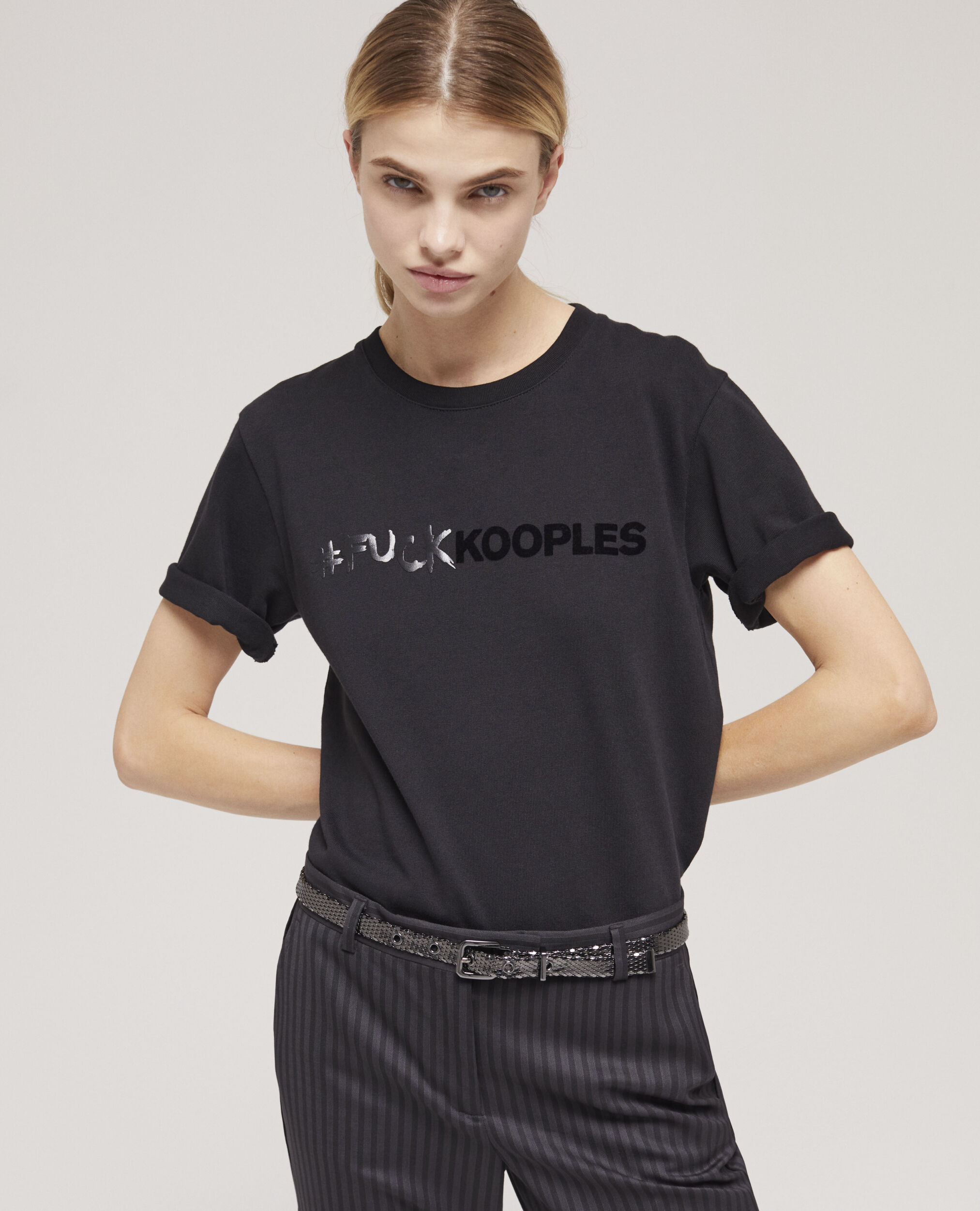 Camiseta logotipo negra para mujer, BLACK, hi-res image number null