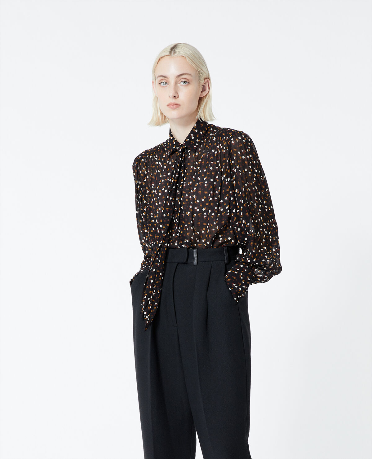 Polka dot blouse with bow 2025