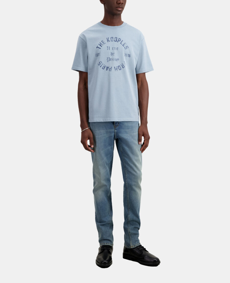 The Kooples HERREN BLUE GREY hellblaues t-shirt mit siebdruck