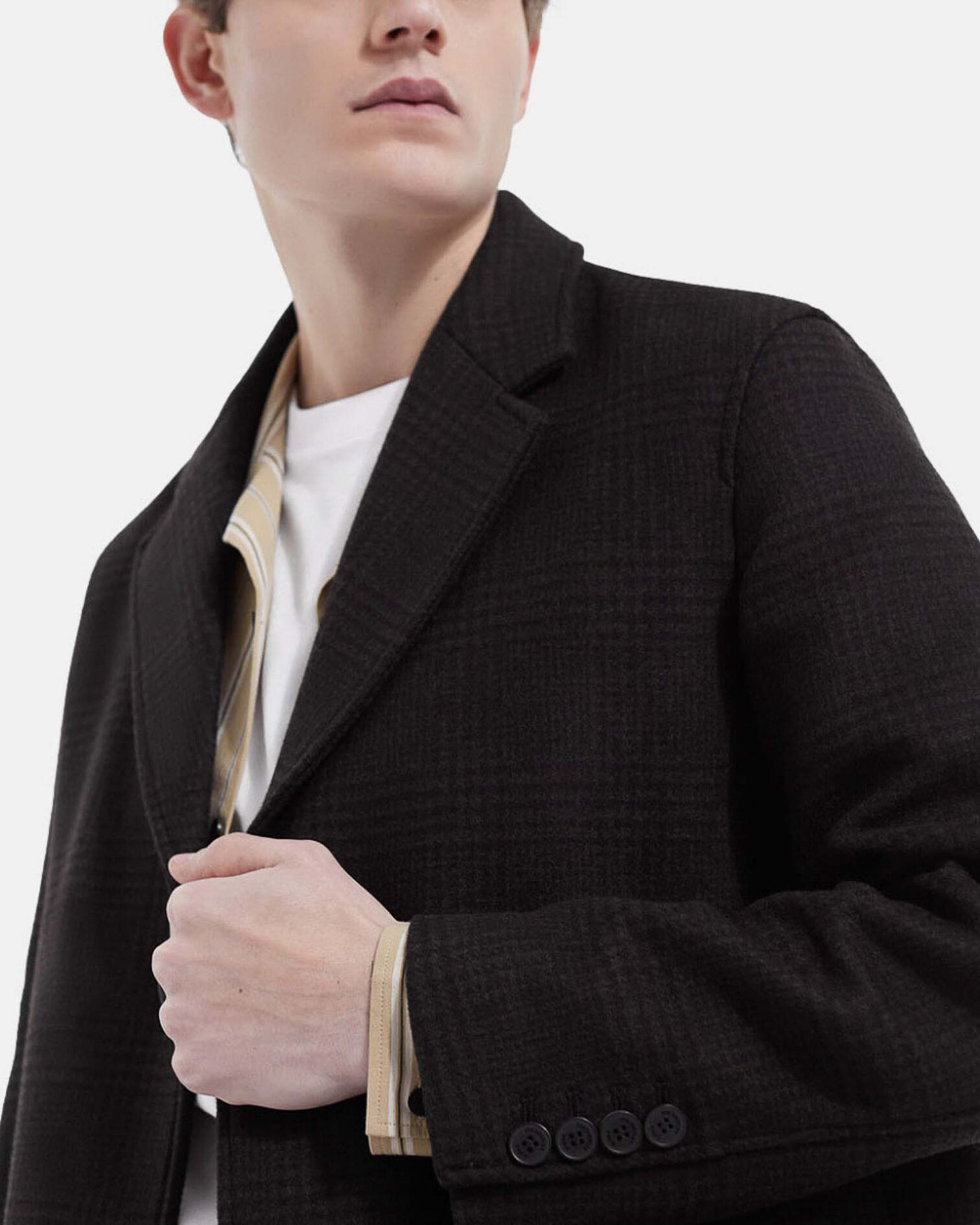 Manteau à carreaux long marron et noir, BLACK BROWN, hi-res image number null