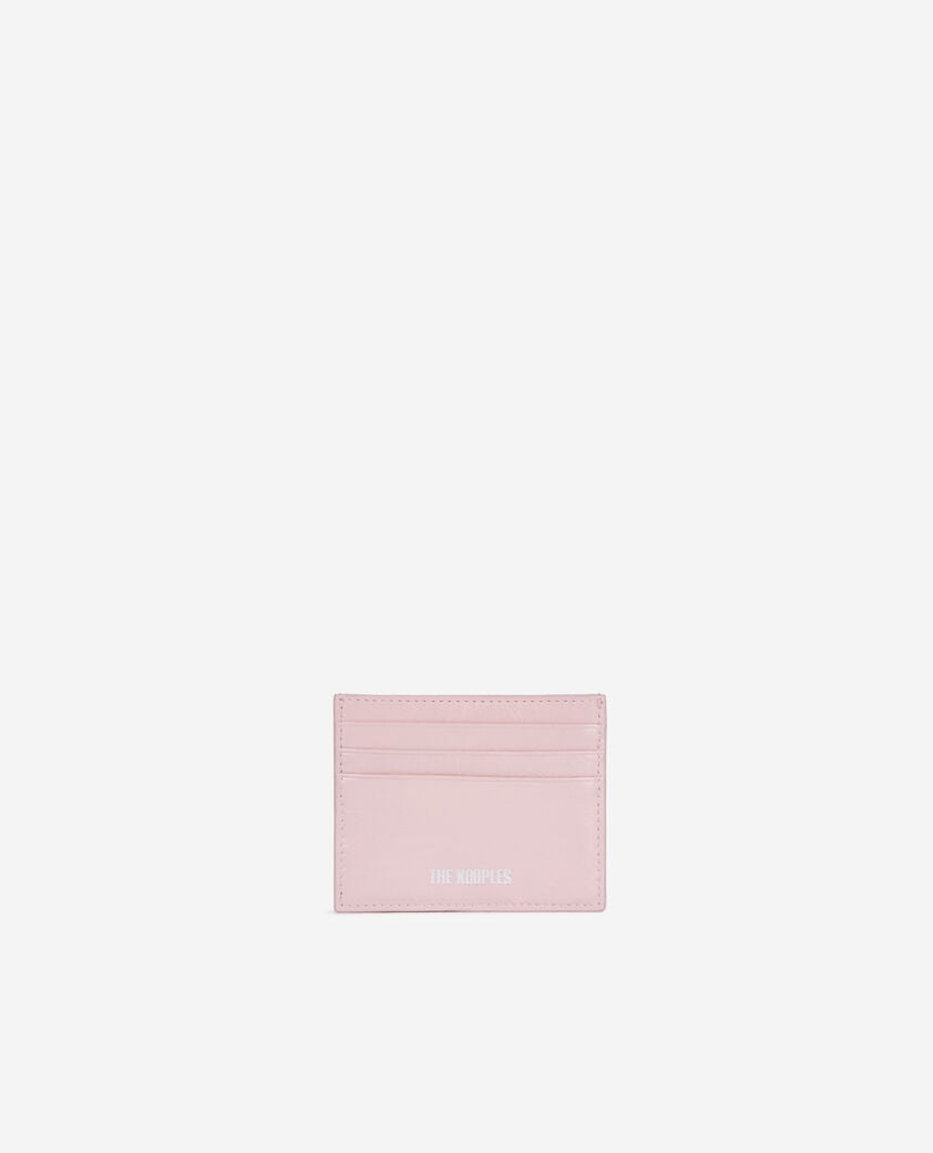 The Kooples FEMME PINK porte-cartes amelia en cuir craquelé rose