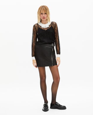 The Kooples FEMME BLACK top en dentelle plumetis avec strass noir