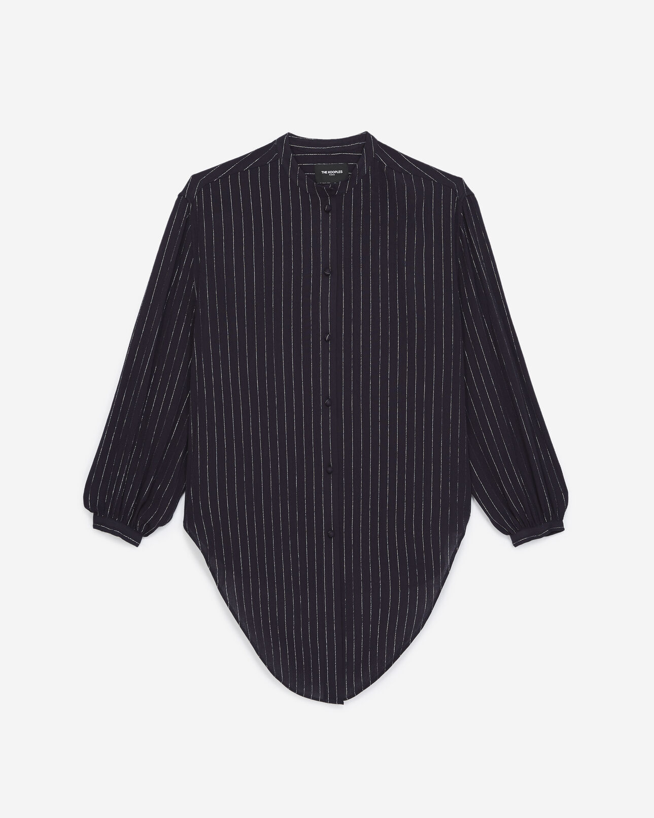 The Kooples WOMEN NAVY / SILVER flowing navy blue top with silver stripes