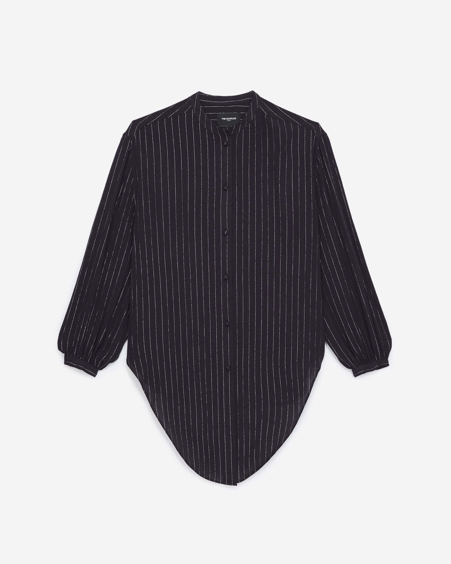 Flowing navy blue top with silver stripes, NAVY / SILVER, hi-res image number null