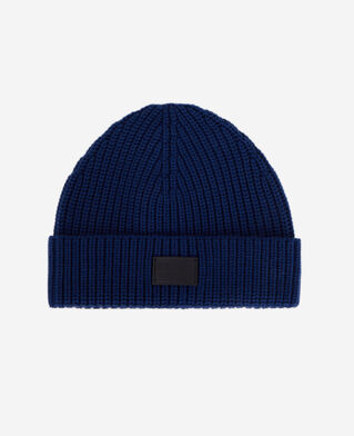 The Kooples MEN ROYAL BLUE - DARK NAVY blue ribbed wool beanie