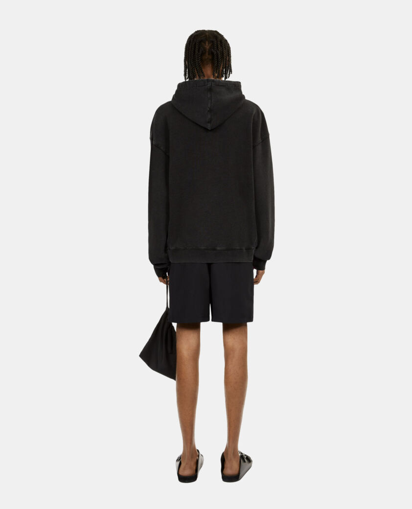 The Kooples HERREN BLACK WASHED schwarzes kapuzensweatshirt mit logostickerei