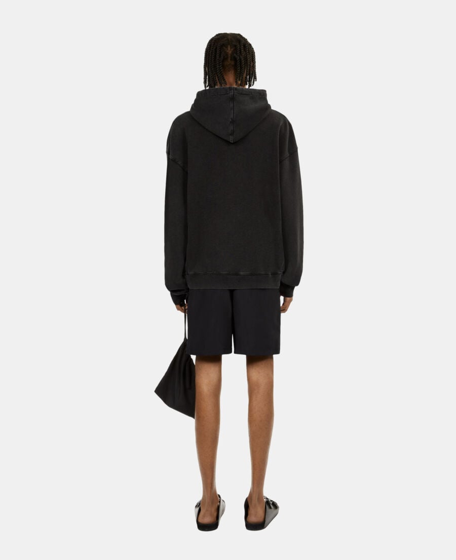 The Kooples MEN BLACK WASHED black hoodie with logo embroidery