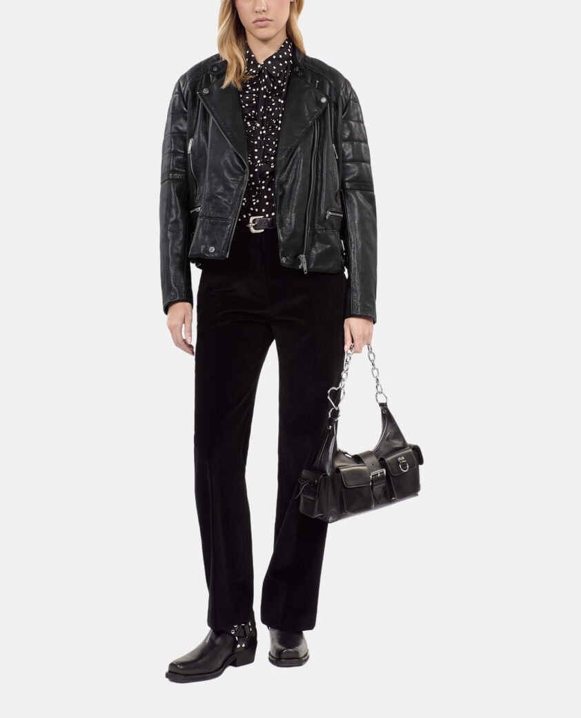 The Kooples DAMEN BLACK schwarzer blouson im bikerstil aus leder