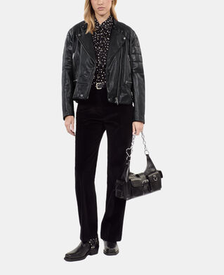 The Kooples DAMEN BLACK schwarzer blouson im bikerstil aus leder