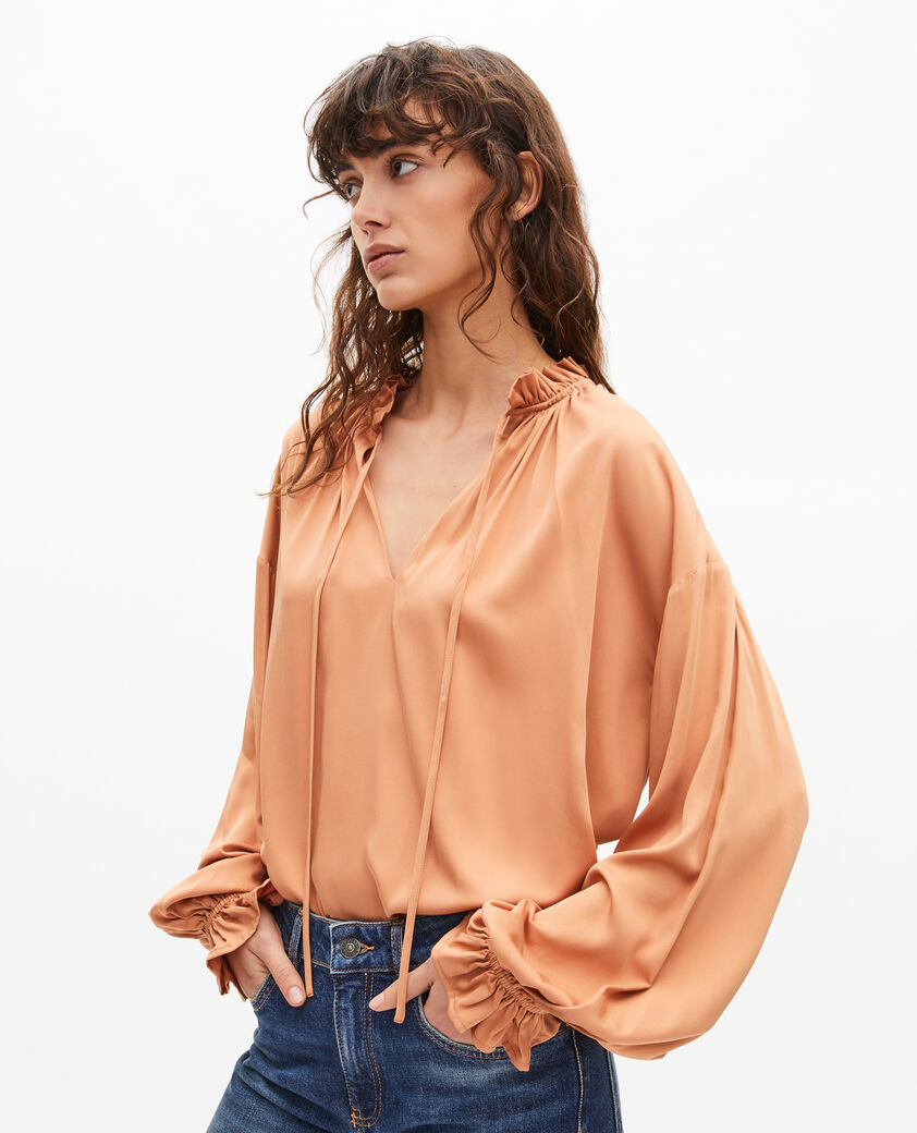 The Kooples WOMEN CAMEL blouse with dark orange ruffles