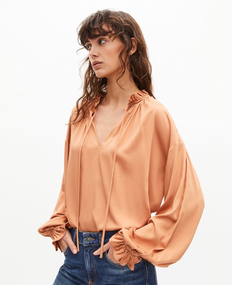 The Kooples F CAMEL blouse with dark orange ruffles