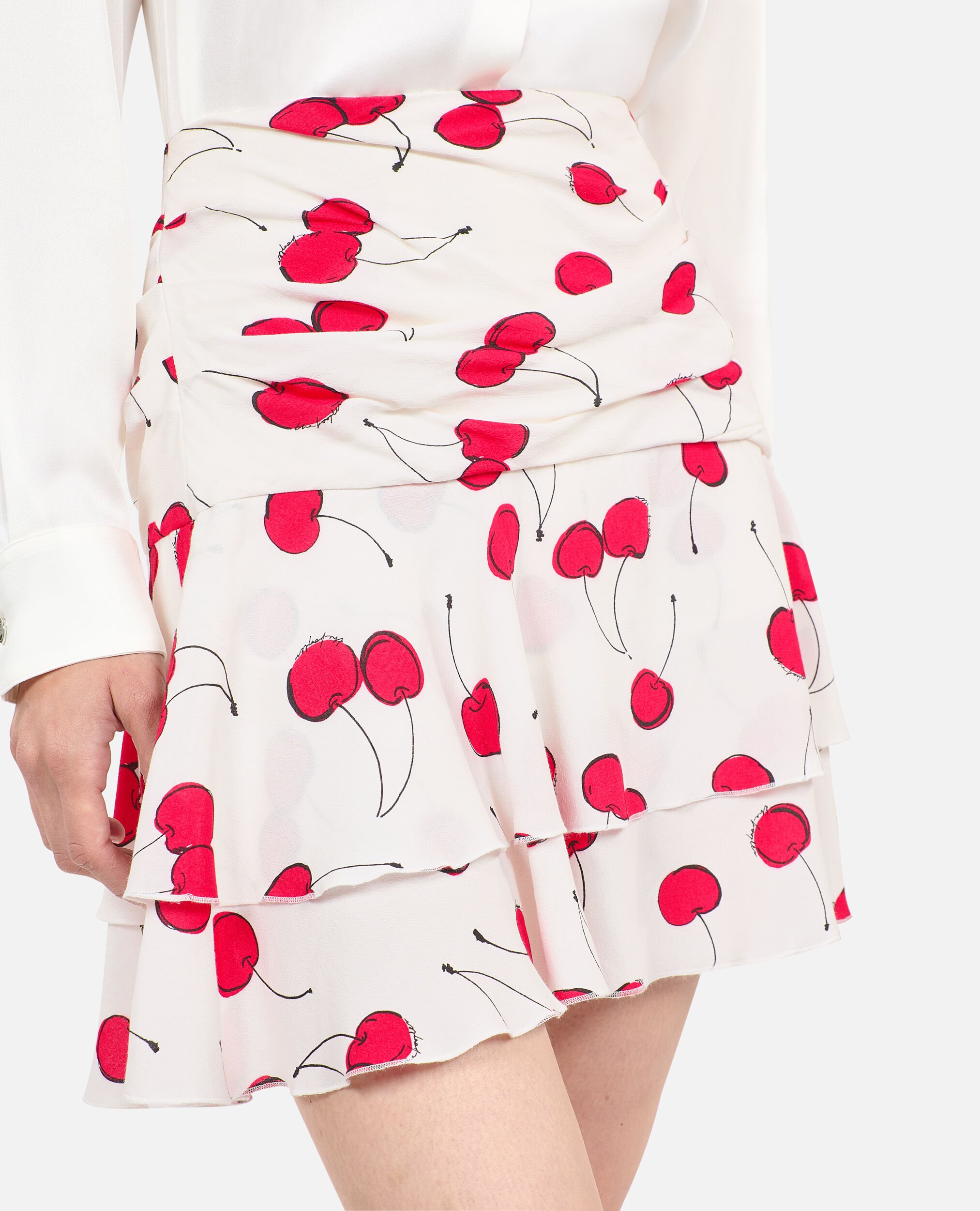 Short cherry printed draped skirt, ECRU RED, hi-res image number null