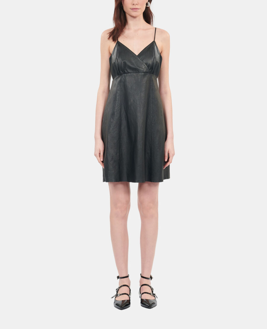 The Kooples WOMEN BLACK short black leather dress