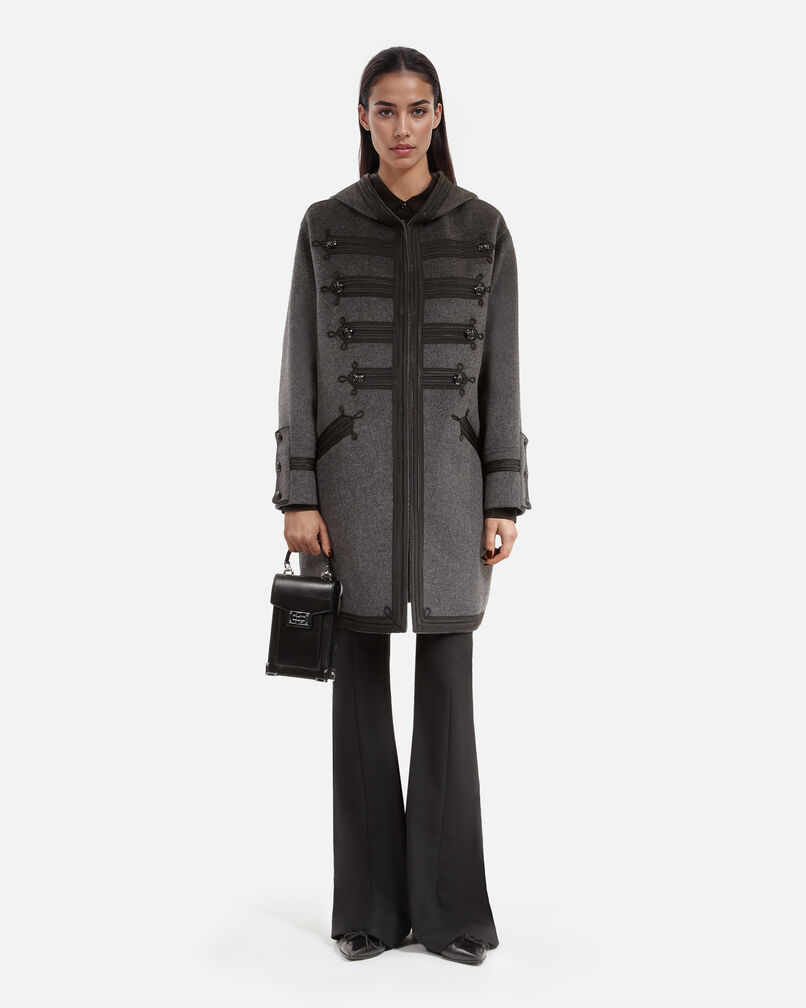 The Kooples FEMME PETROL GREY caban long à capuche en laine grise