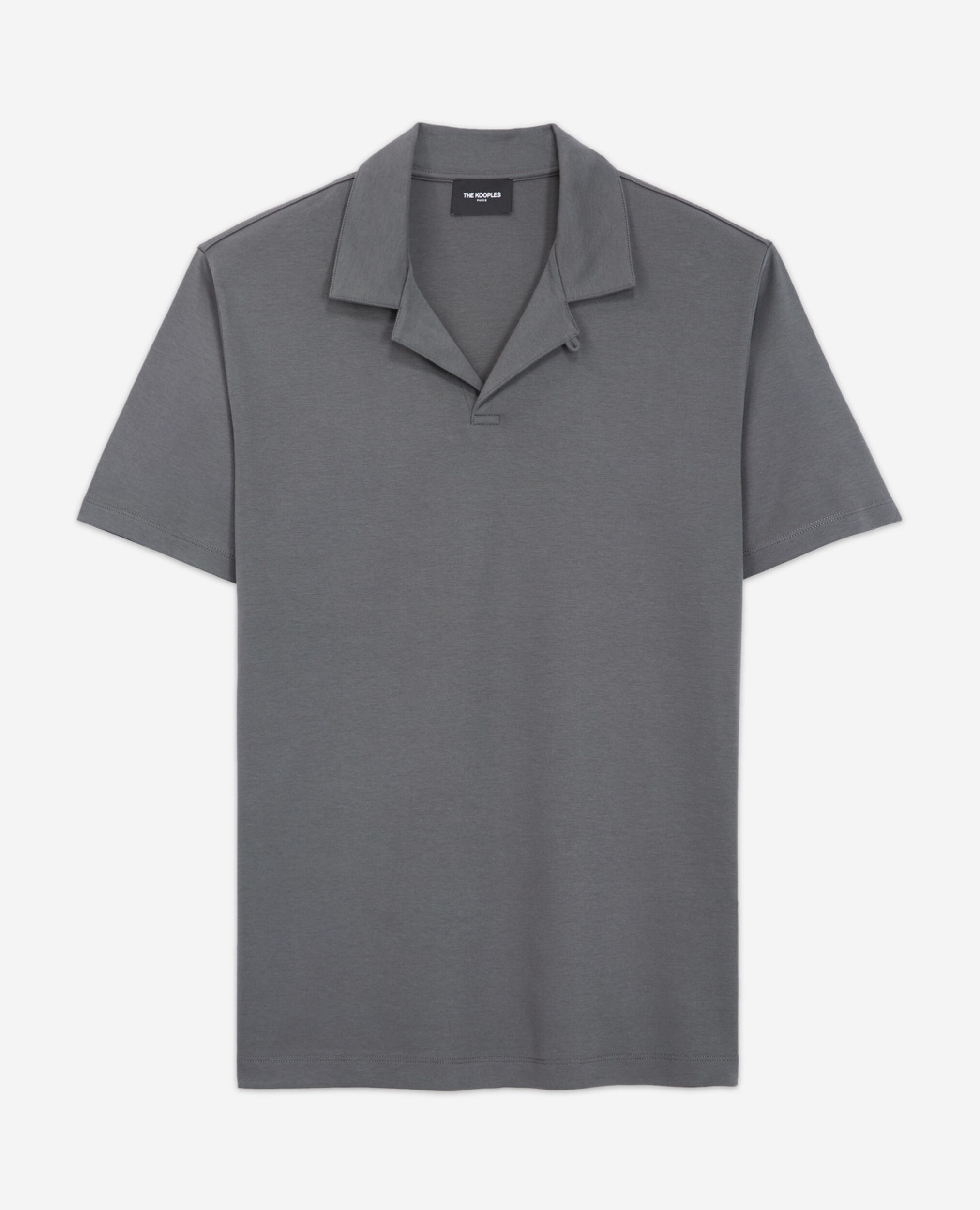 Gray short-sleeved polo with Cuban collar, GREY, hi-res image number null