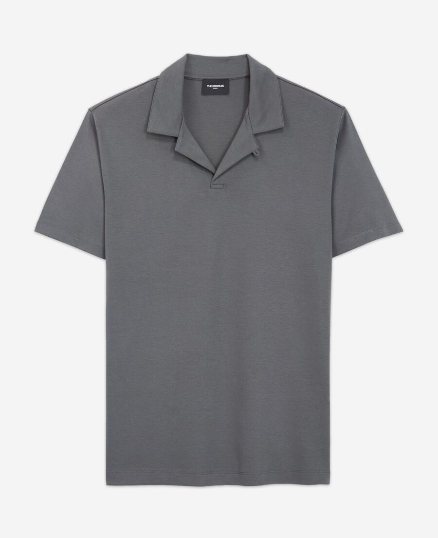 gray short-sleeved polo with cuban collar
