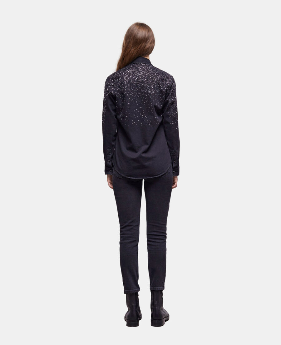 black shirt with rhinestone details