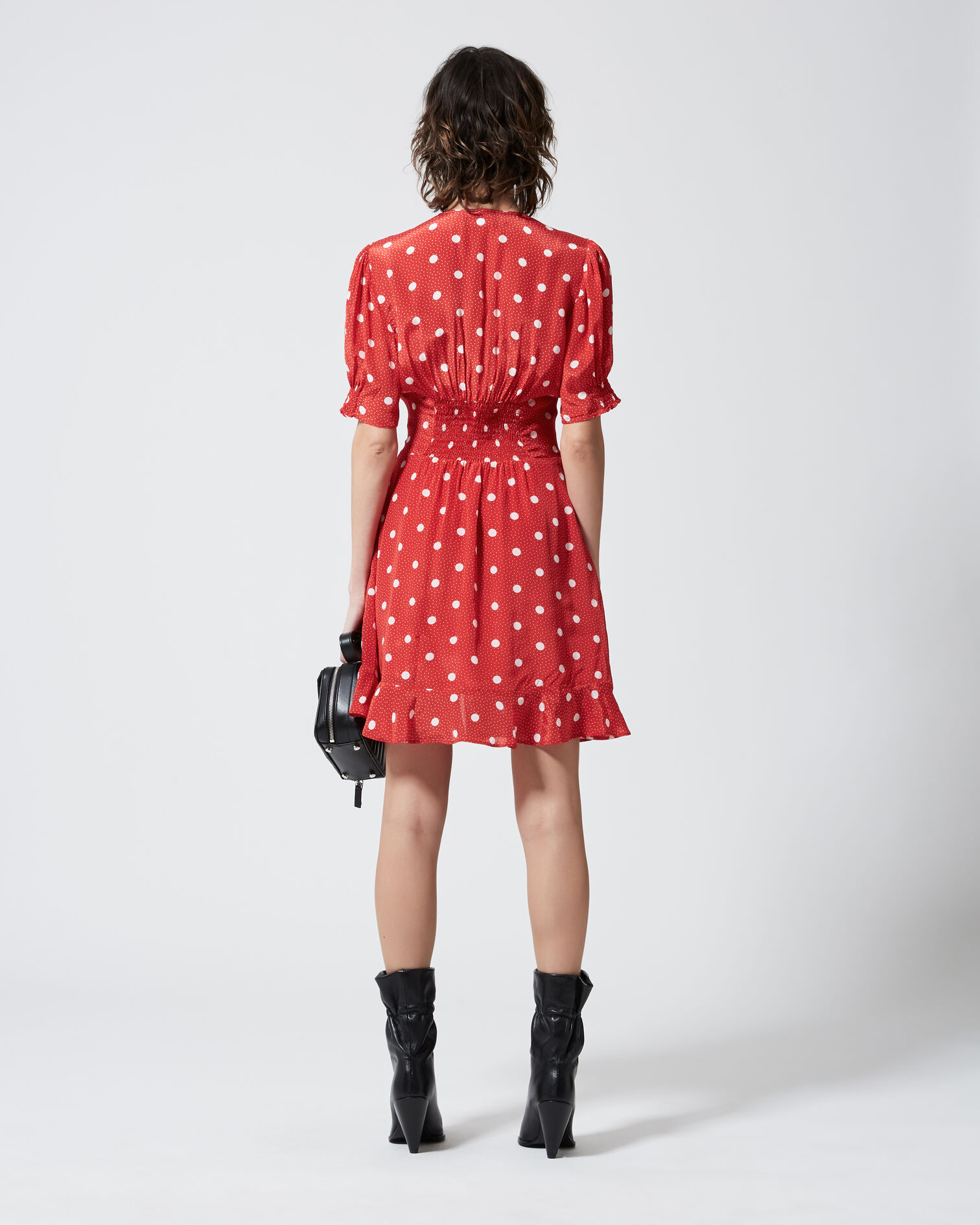 Robe courte imprimée rouge à smocks, RED / ECRU, hi-res image number null