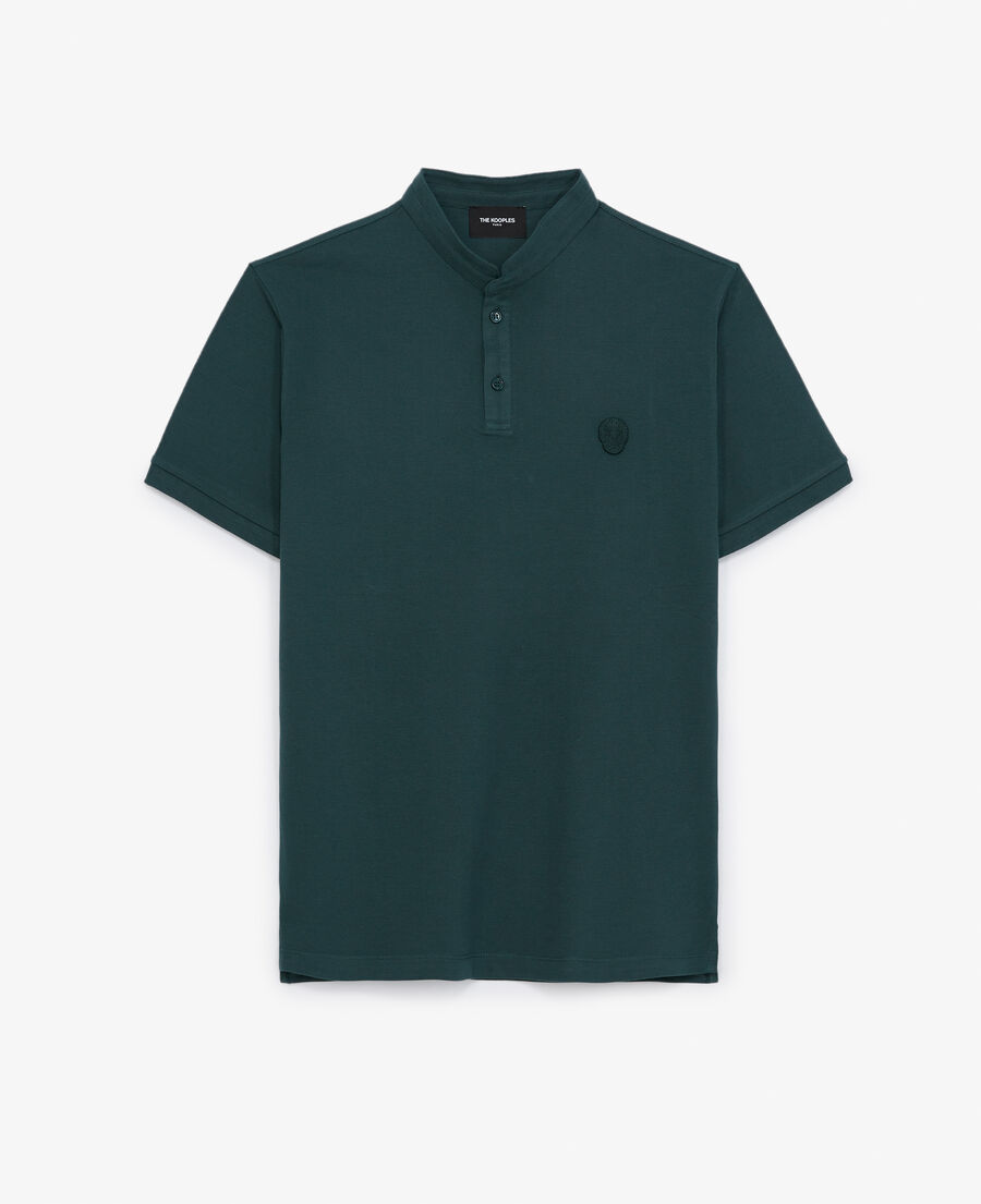 diente Bigote Arqueológico Camisa polo verde oscuro cuello Mao insignia | The Kooples