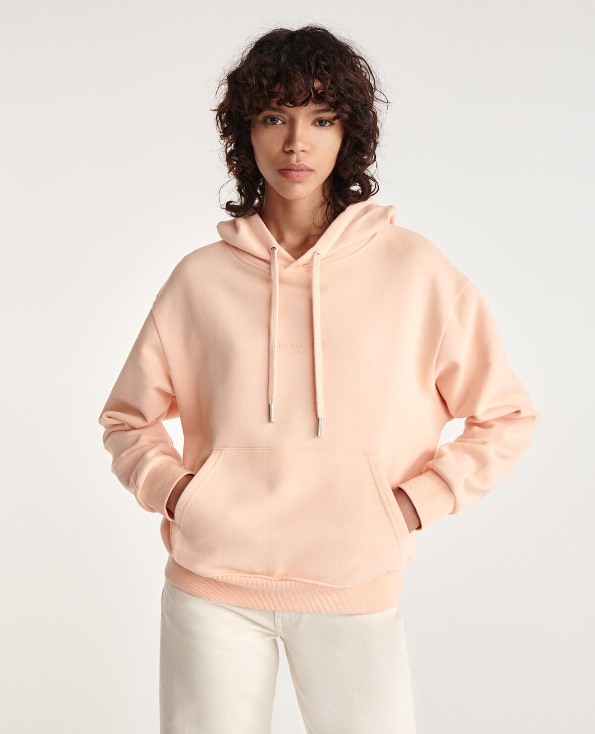 Cotton coral hoodie w logo in middle