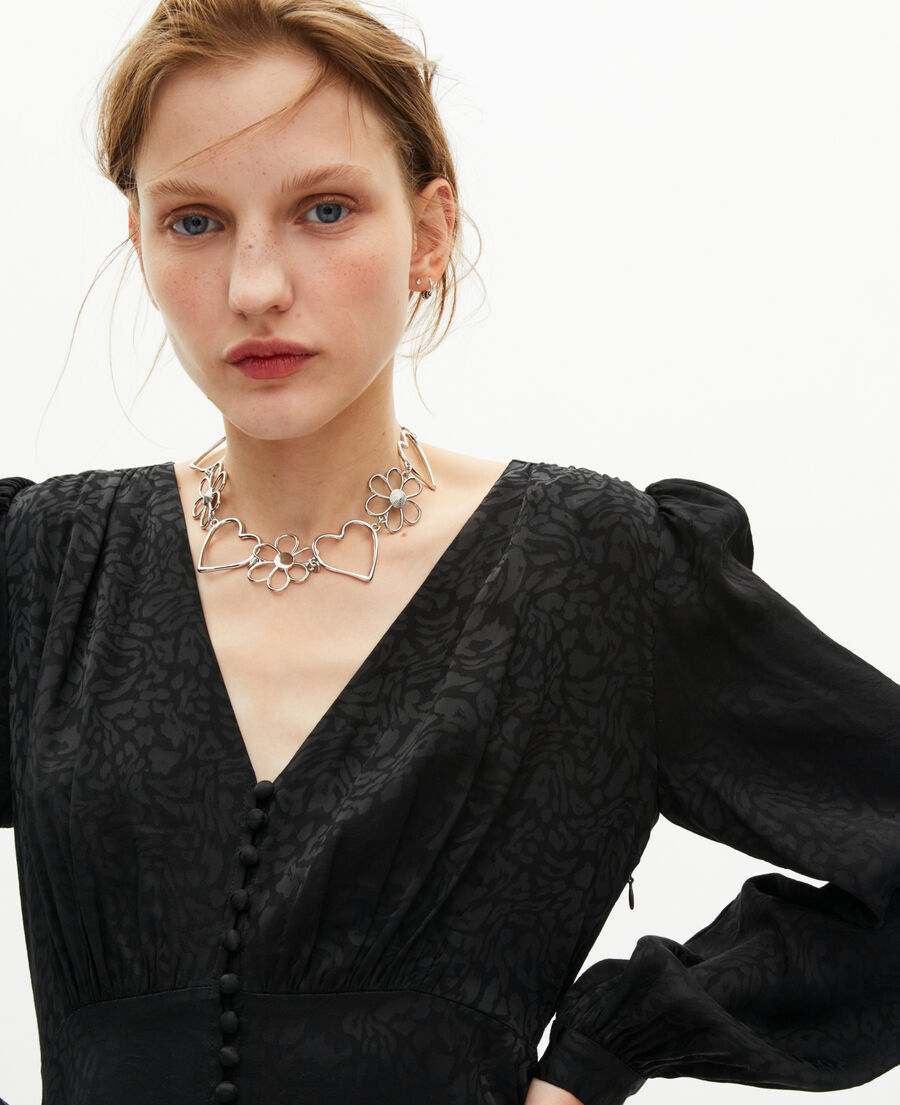 The Kooples FEMME BLACK robe longue en jacquard l&eacute;opard noire