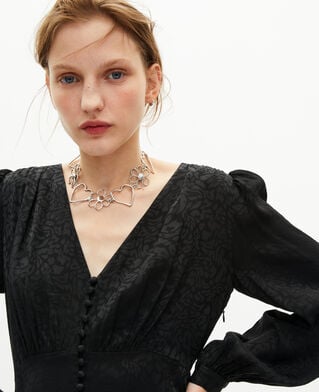 The Kooples FEMME BLACK robe longue en jacquard l&eacute;opard noire