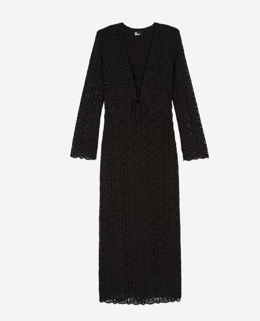 The Kooples FEMME BLACK robe longue en guipure noire