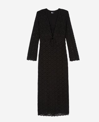 The Kooples FEMME BLACK robe longue en guipure noire