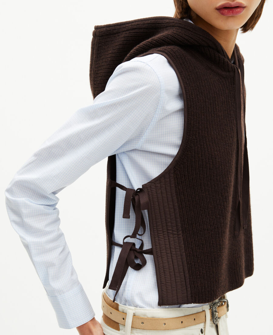 The Kooples FEMME CHOCOLATE pull sans manches en laine et coton marron