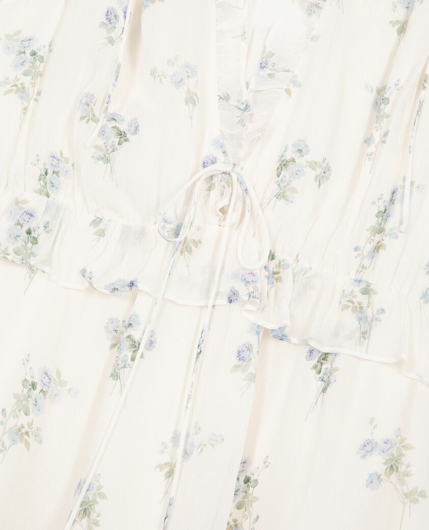 The Kooples DAMEN WHITE / SKY BLUE kurzes kleid mit r&uuml;schen im blumendruck wei&szlig;