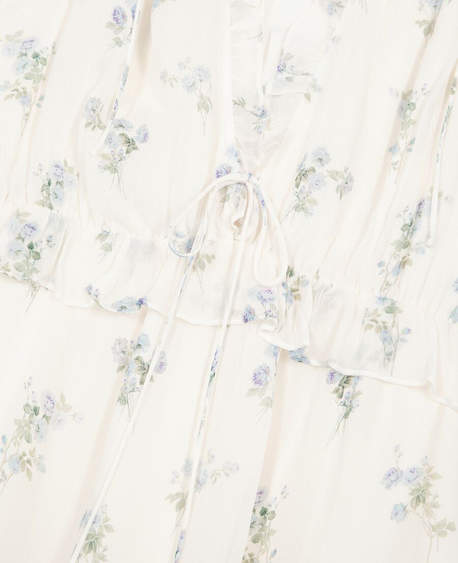 The Kooples WOMEN WHITE / SKY BLUE white floral print short dress with ruffles