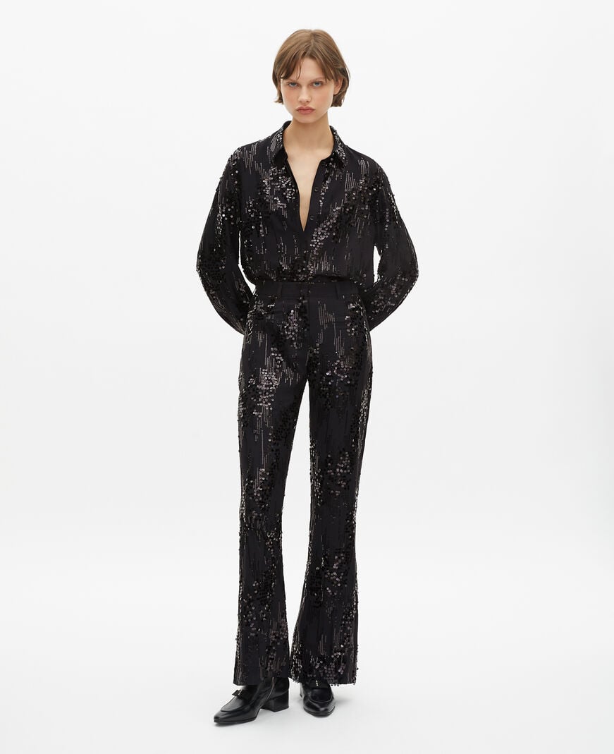 The Kooples FEMME BLACK pantalon flare à sequins noir