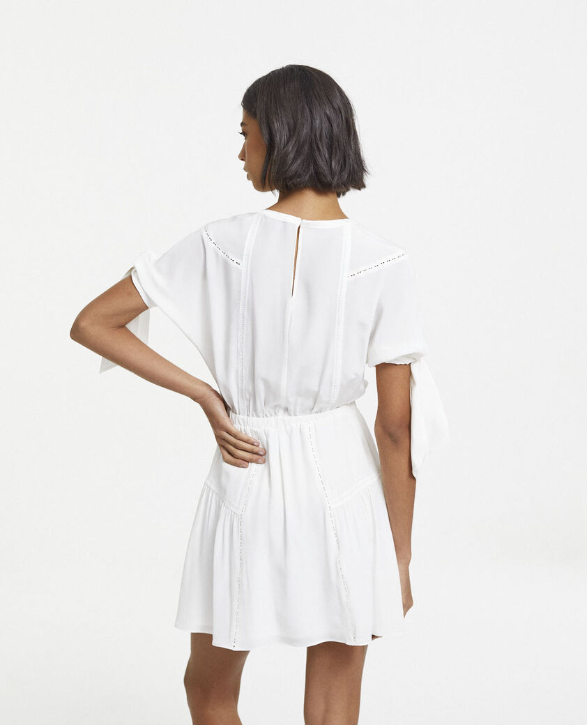 The Kooples FEMME OFF WHITE robe soie blanche courte à manches nouées