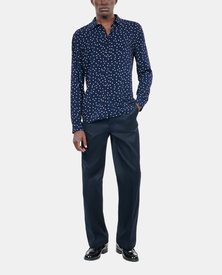 The Kooples H DARK NAVY-ECRU blue and white polka dot print shirt