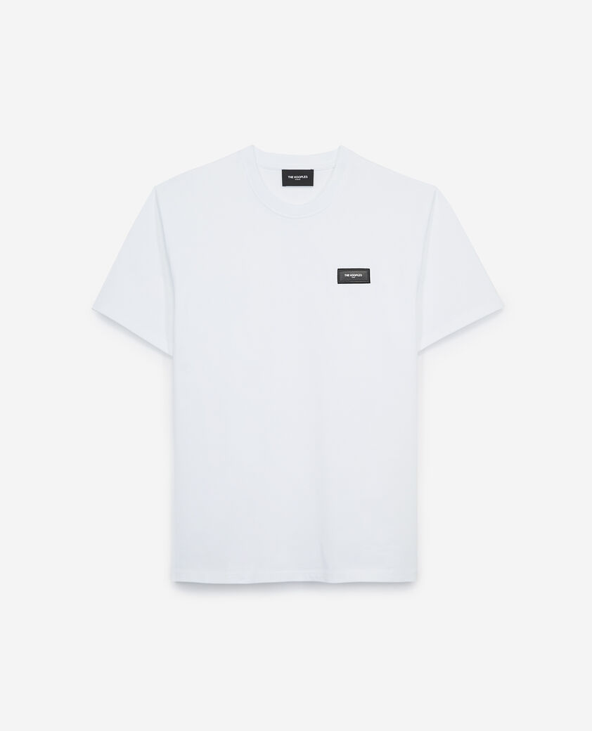 The Kooples MEN WHITE cotton loose white t-shirt leather badge