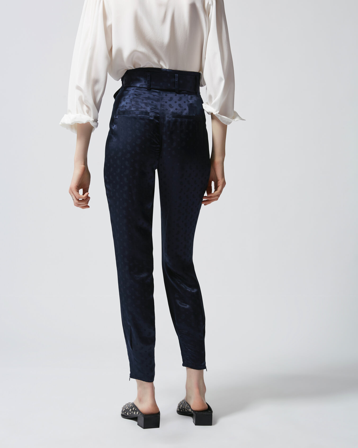Pantalon fluide bleu marine jacquard, NAVY, hi-res image number null