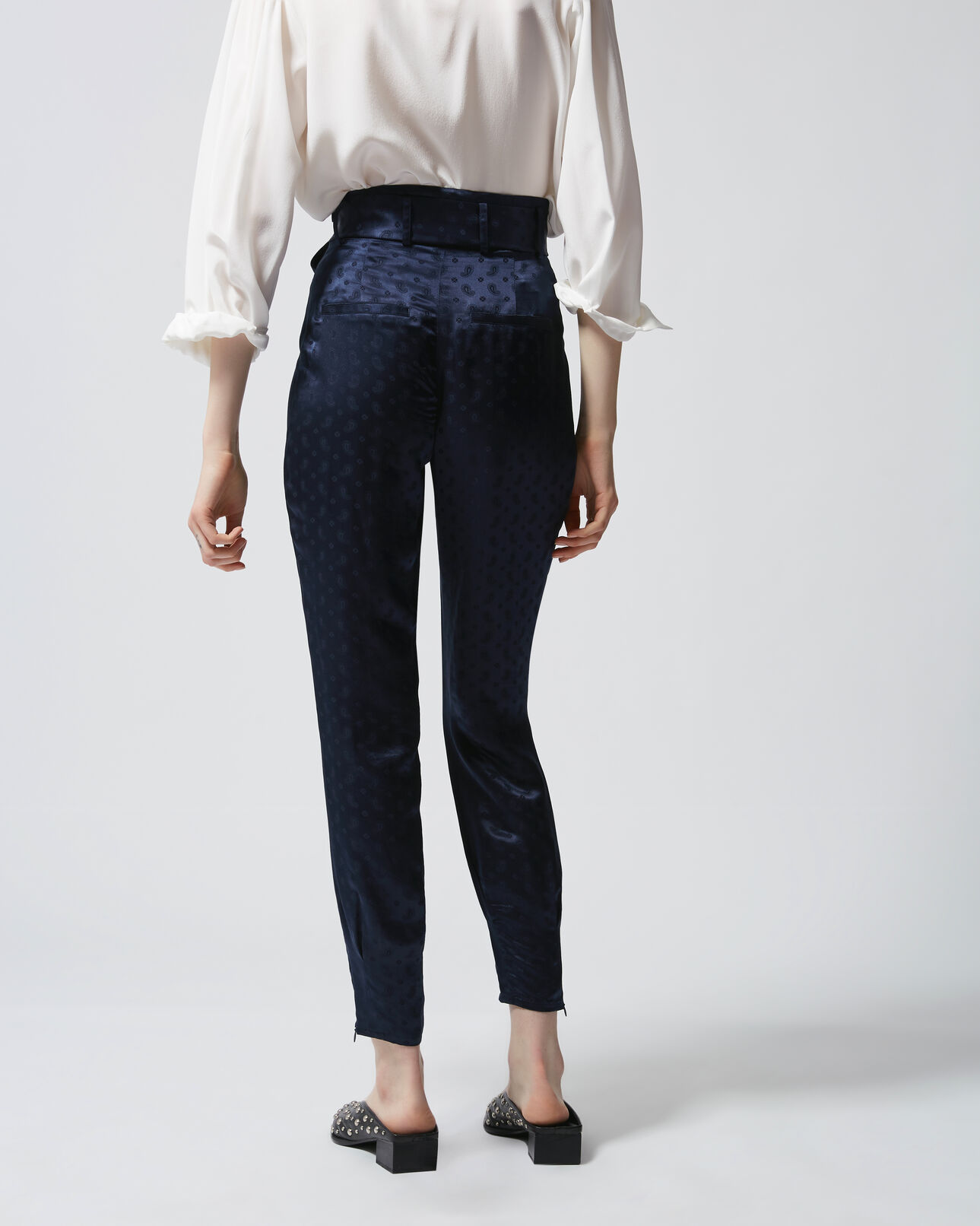 The Kooples FEMME NAVY pantalon fluide bleu marine jacquard