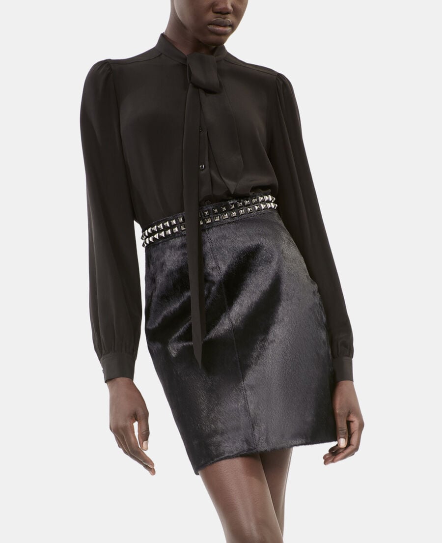 The Kooples FEMME BLACK jupe courte en cuir noir