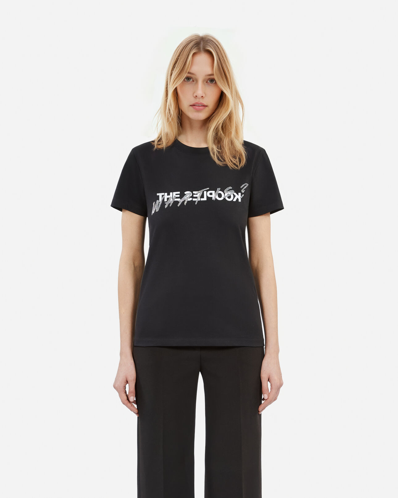 The Kooples WOMEN BLACK women's black what is t-shirt with rhinestones