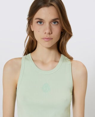The Kooples WOMEN ALMOND GREEN cotton tank top with green coat of arms