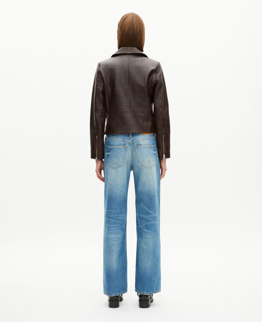 The Kooples FEMME BROWN blouson motard en cuir marron
