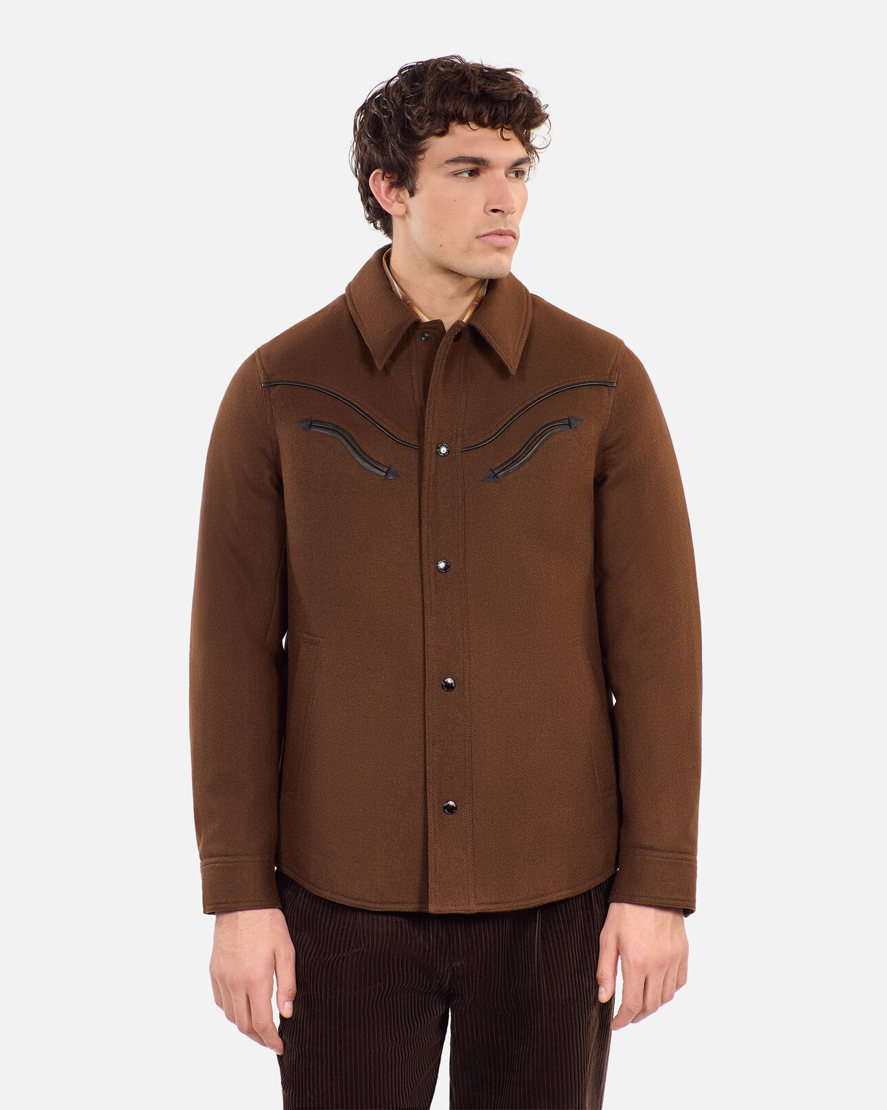 The Kooples MEN BROWN brown flannel overshirt-style jacket